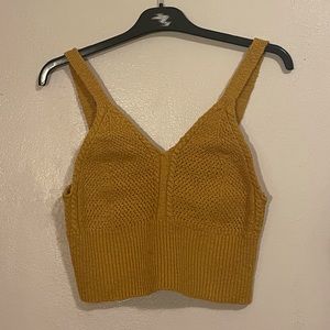 Active USA Yellow Crochet Knit Crop Tank